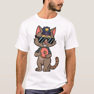 Streetwise Police Cat – 90s Cartoon Donut Cop T-shirt
