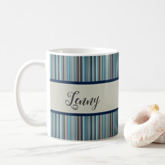 Streifenmuster blau grau koffiemok (Met donut)