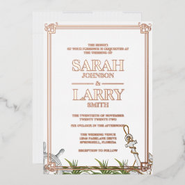 Streng en Roos Gold Traditional Wedding Folie Uitnodiging