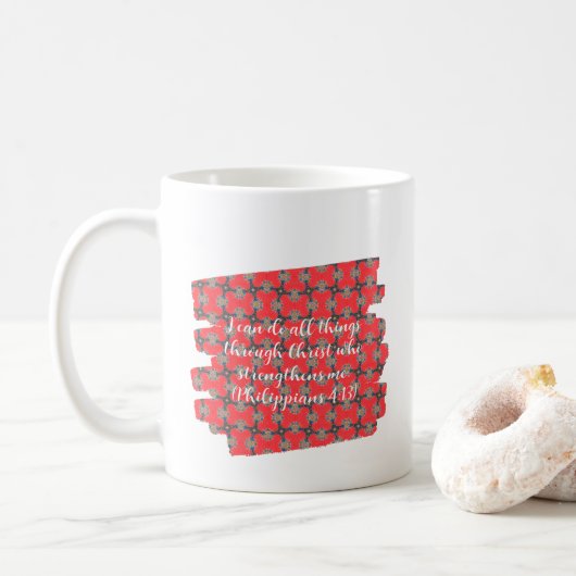 Strength Scripture Red Floral Pattern Koffiemok (Met donut)