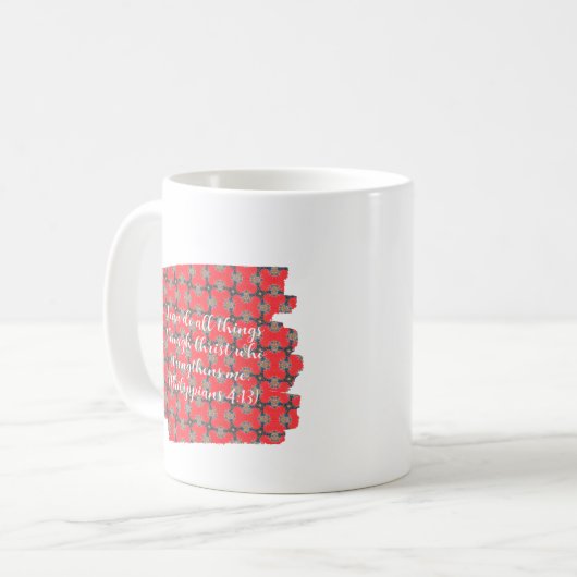 Strength Scripture Red Floral Pattern Koffiemok (Voorkant links)