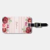 Strepen Bourgogne Blush Bloemmonogram Bagagelabel (Voorkant horizontaal)