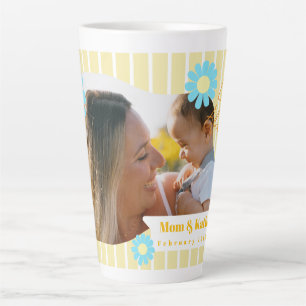 Strepen Daisy Bloemen Foto Geel Latte Mok