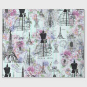 strepen Eiffeltoren collage florale Cadeaupapier (Vlak)