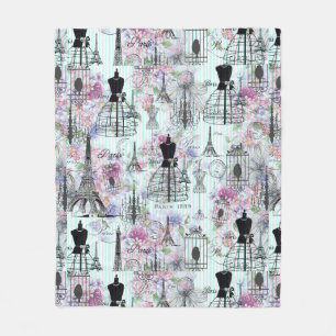  strepen Eiffeltoren collage florale Fleece Deken