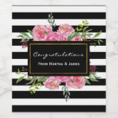 Strepen en bloemen Bruiloft Wijn Label Wijn Etiket (Enkel label)