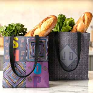 Strepen En Diamanten Kleurig Monogram Draagtas