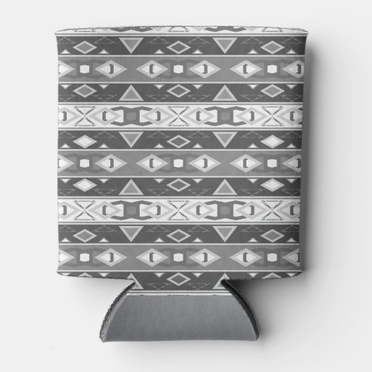 Strepen en geometrische vormen grijs wit blikjeskoeler (Voorkant)