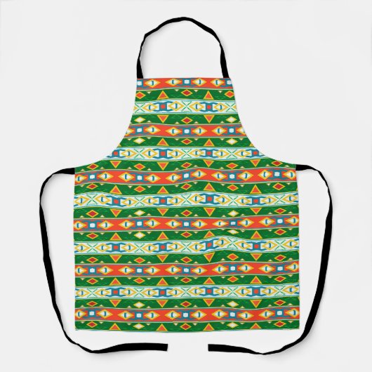 Strepen en geometrische vormen groen oranje wit schort (Voorkant)