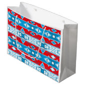 Strepen en geometrische vormen van rood blauw wit groot cadeauzakje (Voorkant Gekanteld)