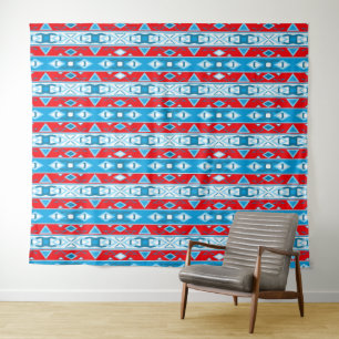 Strepen en geometrische vormen van rood blauw wit wandkleed