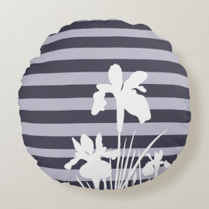 Strepen en iris bloemen silhouet rond kussen