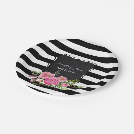 Strepen en Pioenrozen Trouwpapier Bord (Gekanteld)