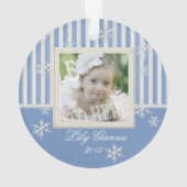 Strepen en sneeuwvlokken Winterfoto Ornament (achterkant)