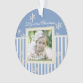 Strepen en sneeuwvlokken Winterfoto Ornament (voorkant)