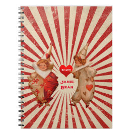 Strepen en Vintage Valentijnsclowns met Hart  Notitieboek