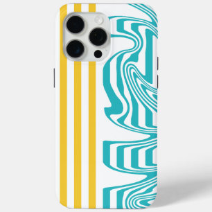 Strepen en wervelingen in Turquoise en Geel iPhone 15 Pro Max Hoesje