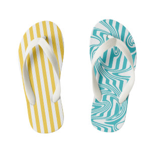 Strepen en wervelingen in Turquoise en Geel Kinder Teenslippers