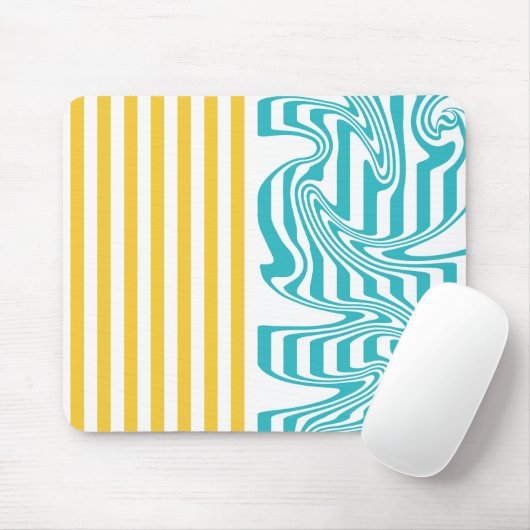 Strepen en wervelingen in Turquoise en Geel Muismat (Met muis)