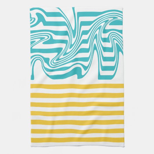 Strepen en wervelingen in Turquoise en Geel Theedoek (Verticaal)