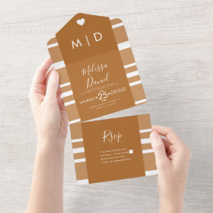 Strepen Harten Warme Tinten Bruiloft  All In One Uitnodiging