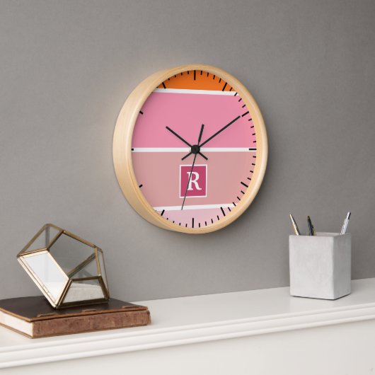 strepen in roze, wit en oranje met monogram (Kantoor)