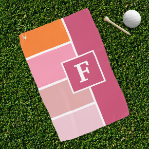 strepen in roze, wit en oranje met monogram golfhanddoek