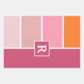strepen in roze, wit en oranje met monogram inpakpapier vel (Voorkant)