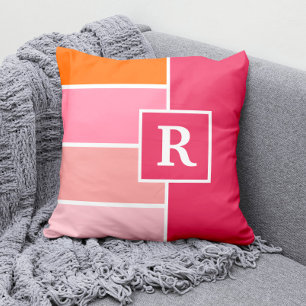 strepen in roze, wit en oranje met monogram kussen