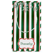 Strepen in wit, groen en kerstrood klein cadeauzakje (Voorkant)