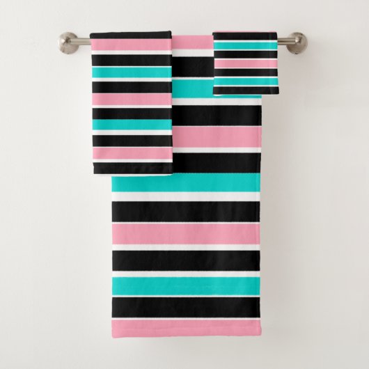 Strepen in Zwart Roze en Blauw Bad Handdoek (Insitu)