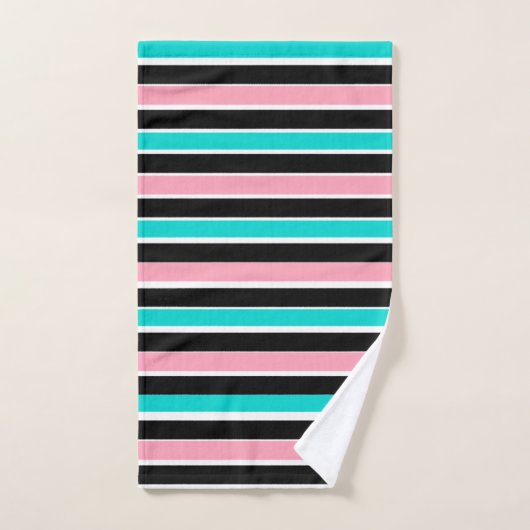 Strepen in Zwart Roze en Blauw Bad Handdoek (Handdoek)