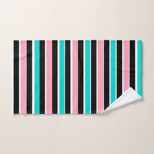 Strepen in Zwart Roze en Blauw Bad Handdoek (Handdoek)