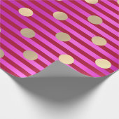 Strepen Lijn Fuchsia Roze Rood Ruby Polka Dots Gou Cadeaupapier (Hoek)