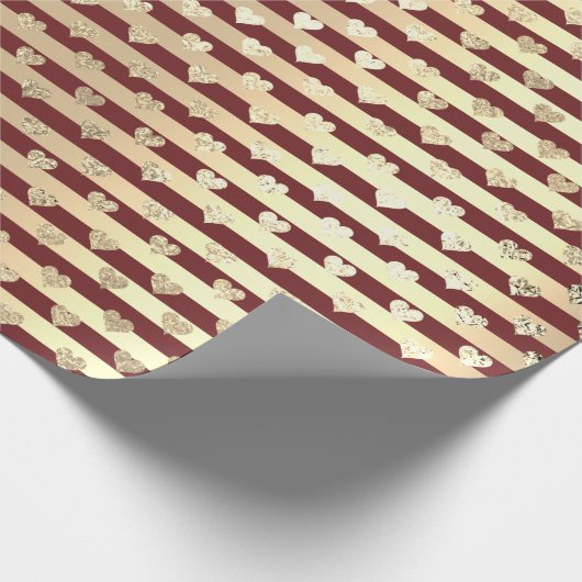 Strepen Lijn Hart Champaigne Goud Bourgondië Maroo Cadeaupapier (Hoek)
