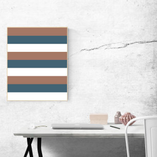 Strepen Mocha Bruin Blauwgroen Wit Poster