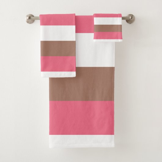 Strepen Mocha Bruin Roze Wit Bad Handdoek (Insitu)