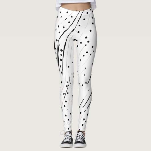 Strepen of stippen zwart, wit, grijs patroon leggings (Voorkant)