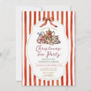 Strepen Rood Lint Kerst Vintage Thee Feestje Kaart