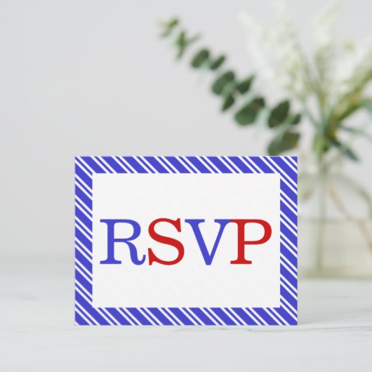 Strepen Rood Wit Blauw RSVP Uitnodiging Briefkaart (Staand voorkant)