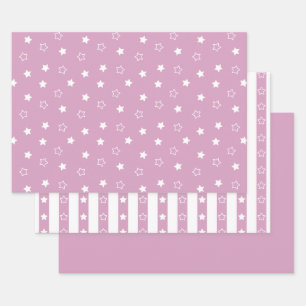 Strepen & Sterren Patroon Roze Wrapping Paper Set
