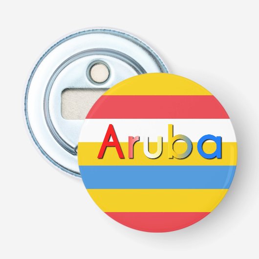 Strepen van Aruba vlag kleuren Button Flesopener (Voorkant)