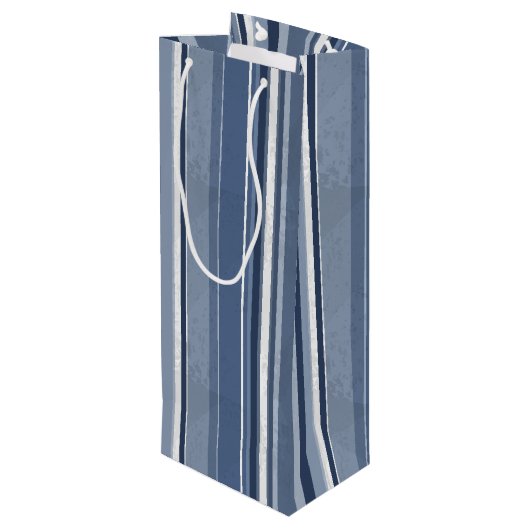 Strepen van blauw en wit wijn cadeautas (Achterkant Gekanteld)