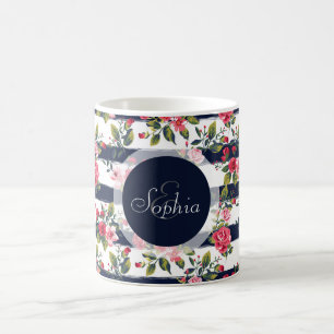 Strepen van de vintage rozen de bloemenwatercolour koffiemok