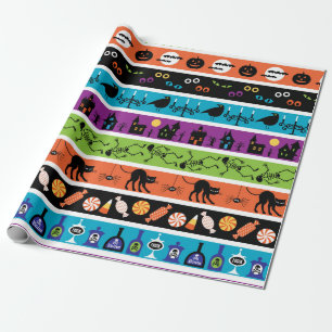 Strepen van kleurrijke halloween symbolen patroon cadeaupapier