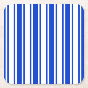 strepen van koninklijk blauw en wit snoep vierkante kartonnen onderzetter
