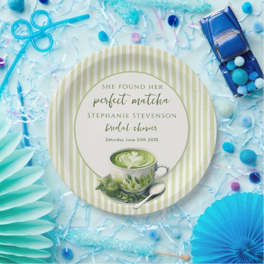 Strepen Zij Vond Haar Perfecte Matcha Bruidsmeisje Papieren Bordje (Feest)