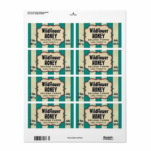 strepes Wildflower Honey Large Horizontal Etiket (Full Sheet)