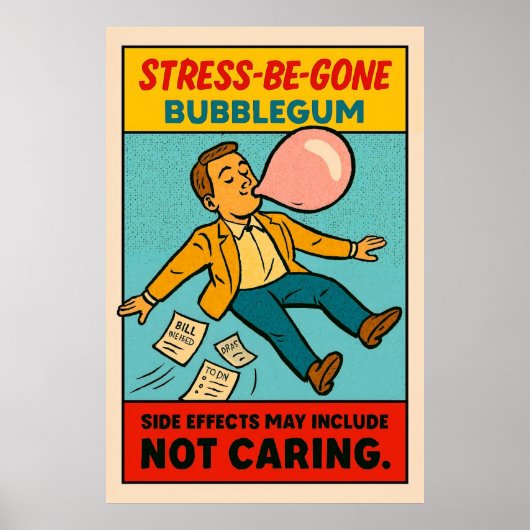 Stress-Be-Gone Bubblegum - Retro Comic Poster (Voorkant)
