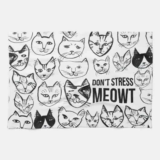 Stress Meowt Funny Cat Pattern Theedoek (Horizontaal)
